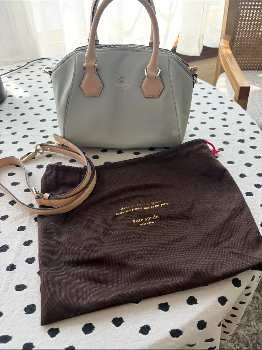 kate spade Gray and Tan Leather Dome Crossbody Bag